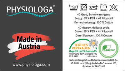 PHYSIOLOGA label and care instructions